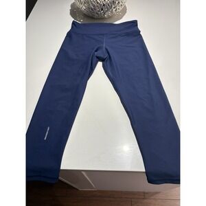 Graced By Grit Womens Athletic Workout‎ Cropped Leggings Navy Blue Activewear